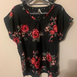 EUC black and floral blouse